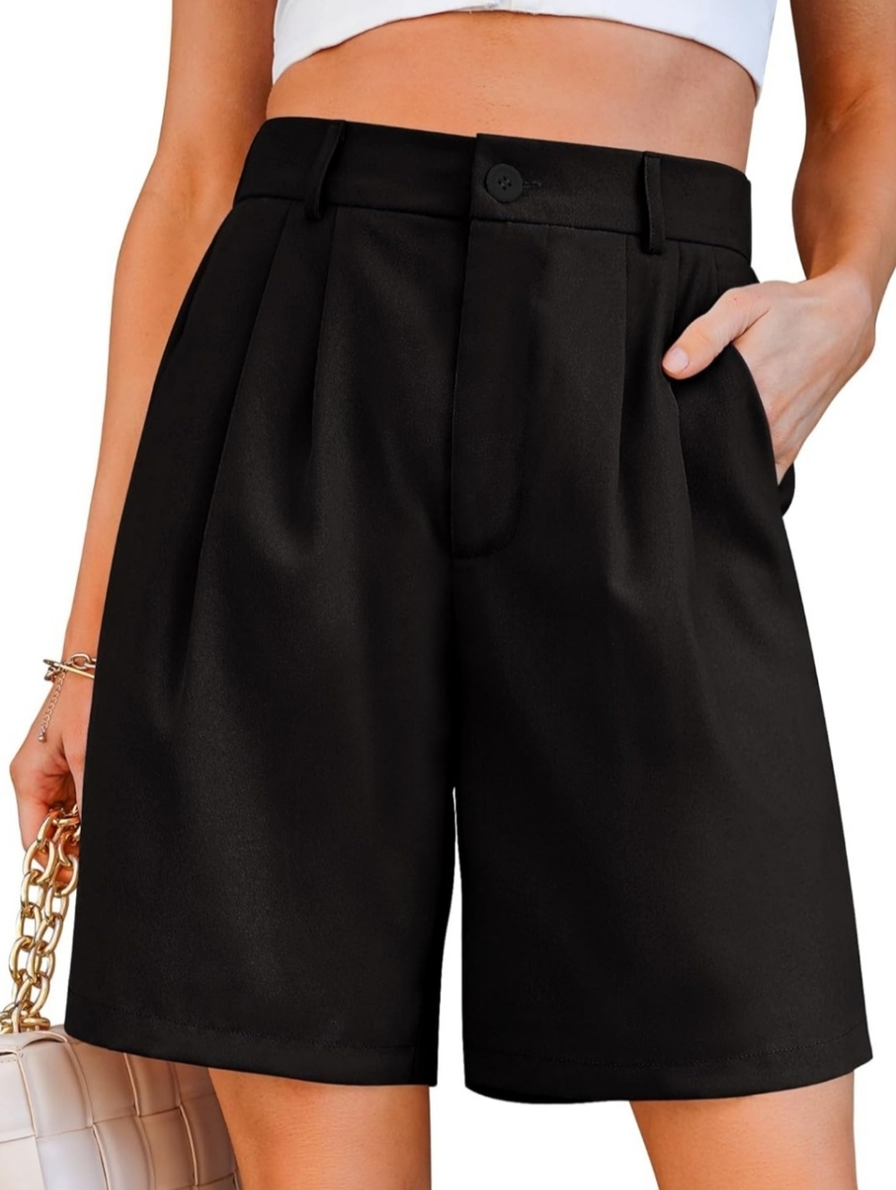 Summer Black Bermuda Shorts with Elastic Waistband